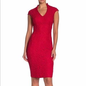 Alexia Admor Red lace body con high collar dress